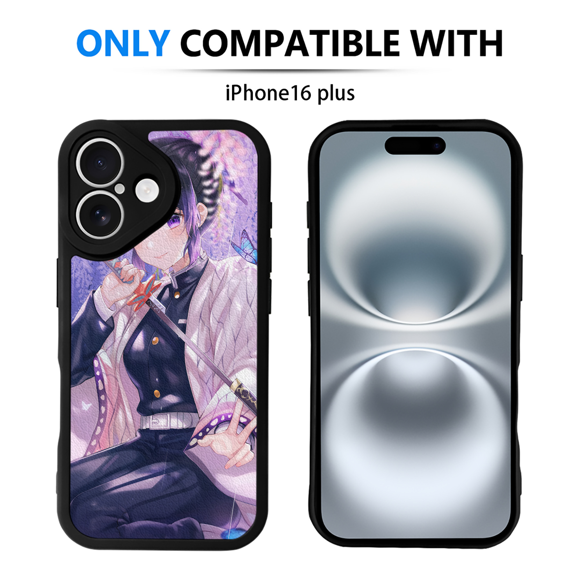 （画像用） 鬼滅の刃（きめつのやいば）蟲柱-胡蝶 しのぶ／こちょう しのぶ Kochou Shinobu 【iPhone 16シリーズ対応】シリコンスマホケース（レザー調） 材質：シリコン